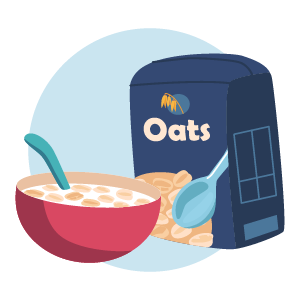 Oatmeal bowl with oats packaging