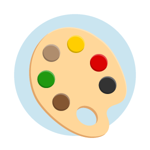 Artist paint palette with multiple color blobs