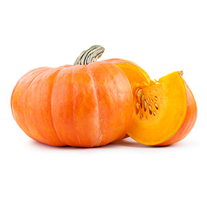 Whole and sliced orange pumpkin
